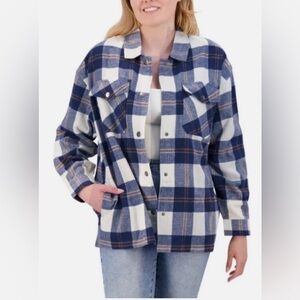 HFX Ladies’ Blue Checked Long Sleeve Shirt Jacket w/Snaps